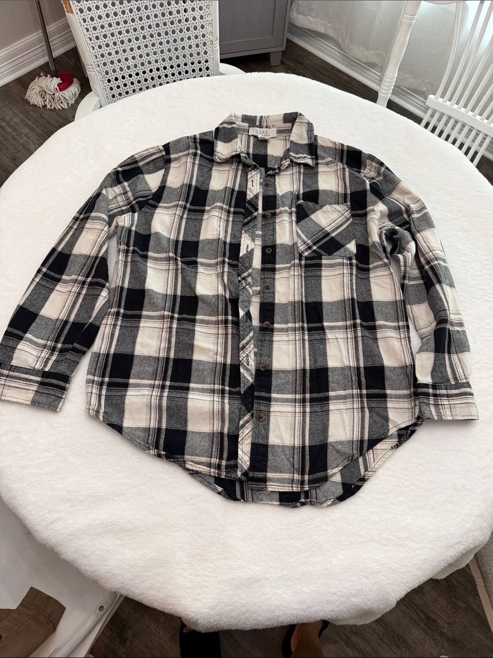 Men's Black & White Plaid Button-Down Shirt